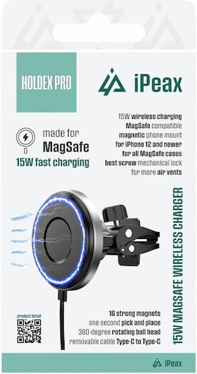 iPEAX Car Mobile Mount with Magnet and Wireless Charging MagSafe Black