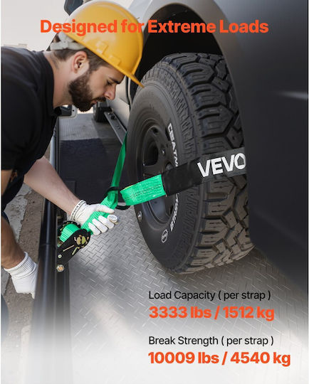 Vevor Wheel Chock Tie Down Kit Car Towing Strap Tire Type Kit Car Tie Down Heavy Duty Hook Break Strength 4540 Kg & Working Load 1512 Kg Motorcycle Tie Down System O Ring Atv Suv