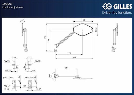 Gilles Oglindă de Capăt de Ghidon Stratos Stânga M03-04-l-bd Aluminiu Anodizat Mat 1 Bucată