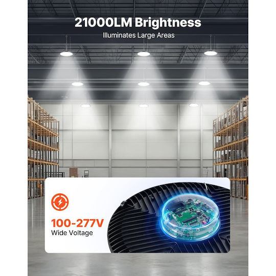 Vevor Commercial Bell Light 150W Cool White 21000lm with Built-in LED Black