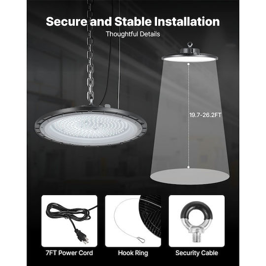 Vevor Commercial Bell Light 150W Cool White 21000lm with Built-in LED Black
