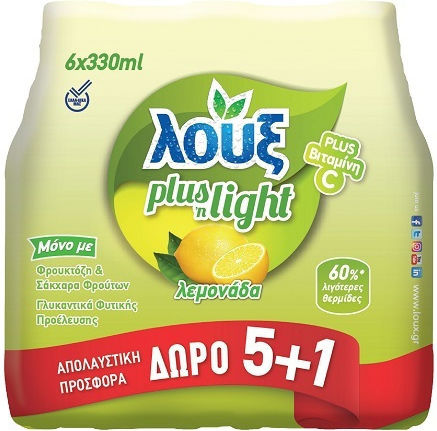 Λούξ Plus & Light Λεμονάδα με Ανθρακικό, Χωρίς Ζάχαρη σε Μπουκάλι 6x330ml