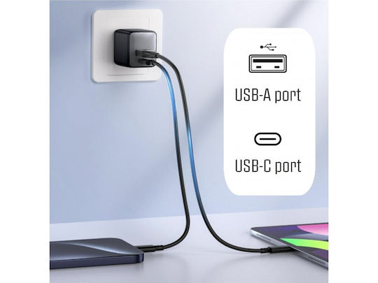 iPEAX Ladegerät ohne Kabel GaN mit USB-A Anschluss und USB-C Anschluss 35W Stromlieferung / Schnellaufladung 4.0 Schwarzs