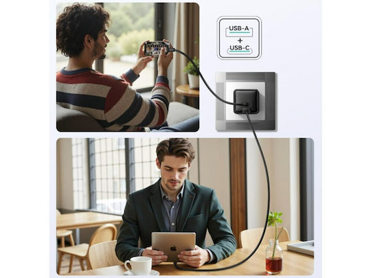 iPEAX Ladegerät ohne Kabel GaN mit USB-A Anschluss und USB-C Anschluss 35W Stromlieferung / Schnellaufladung 4.0 Schwarzs