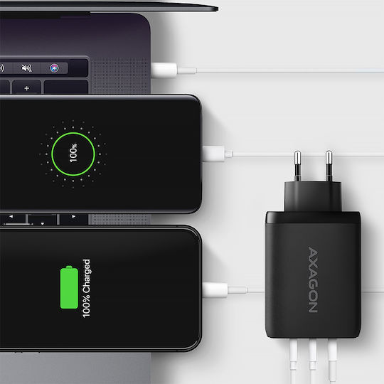 Axagon Charger Without Cable GaN with USB-A Port and 2 USB-C Ports 100W Power Delivery / Quick Charge 3.0 Blacks (ACU-DPQ100)