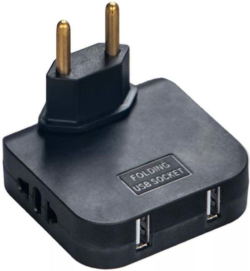 Techstar Adaptor Triplu Rotativ 180° 2 Prize 2 Porturi Usb 2500w Negru Ideal Pentru Spații Înguste