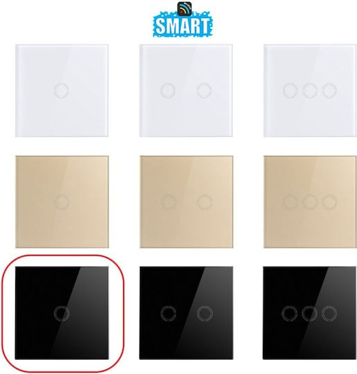 Techstar Smart Touch Switch Wireless 2.4ghz Tempered Glass Modern Design Led Lighting Single Phase Black