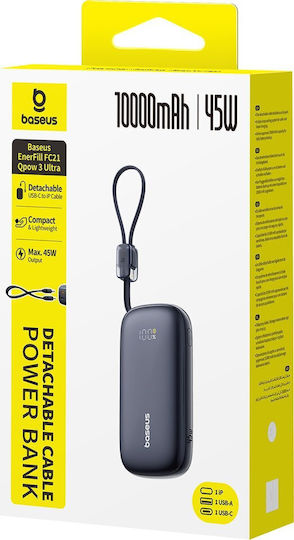 Baseus EnerFill FC21 QPow3 Ultra Power Bank 10000mAh 45W with USB-A Power Delivery Quick Charge Port Black
