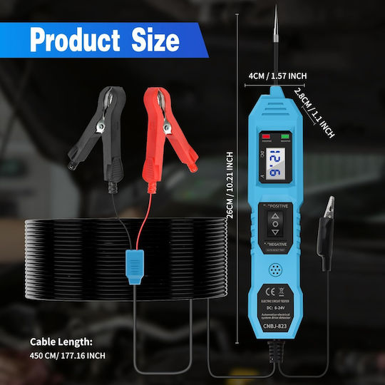 Techstar 823 Tester de Tensiune Auto Circuite Electrice 6-24v Afișaj Lcd Cleme Led Sondă din Oțel Inoxidabil