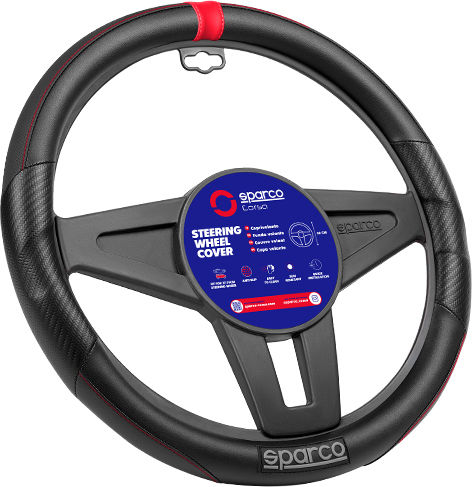 Sparco Κάλυμμα Τιμονιού Αυτοκινήτου από Δερματίνη Μαύρο με Μαύρη Ραφή