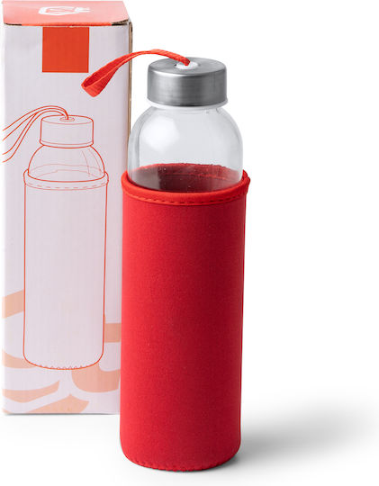 Camu Water Bottle Glass with Screw Lid Red 500ml