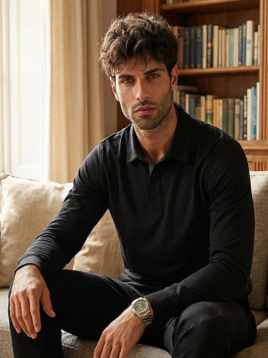 Polo Langarmbluse Black