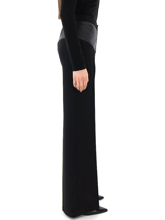 Faux Damen Hoch tailliert Stoff Hose in Geradem Schnitt Black