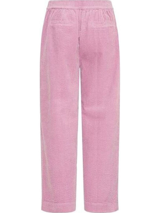 Women's Fabric Trousers with Elastic Loose Fit Pink