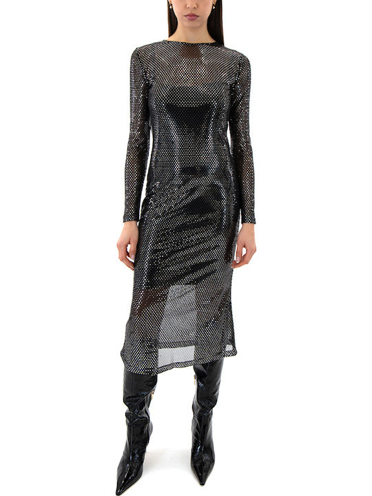 Rochie Midi De Seară Cu Plasă Argintie