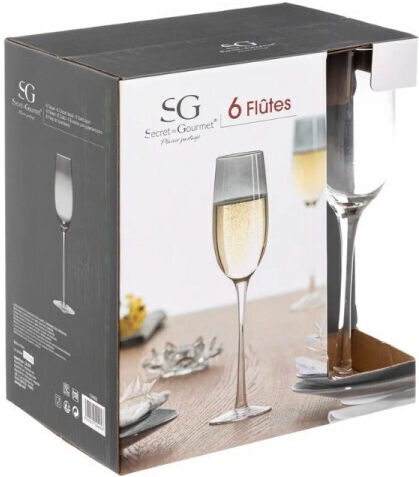 Secret de Gourmet Sauvage Set Pahare De Sampanie Cu Picior Din Sticlă Negre 180ml 6 Bucăți