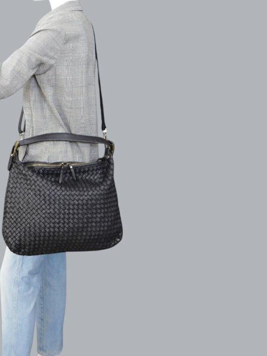 Leder Damentasche Schultertasche Schwarz