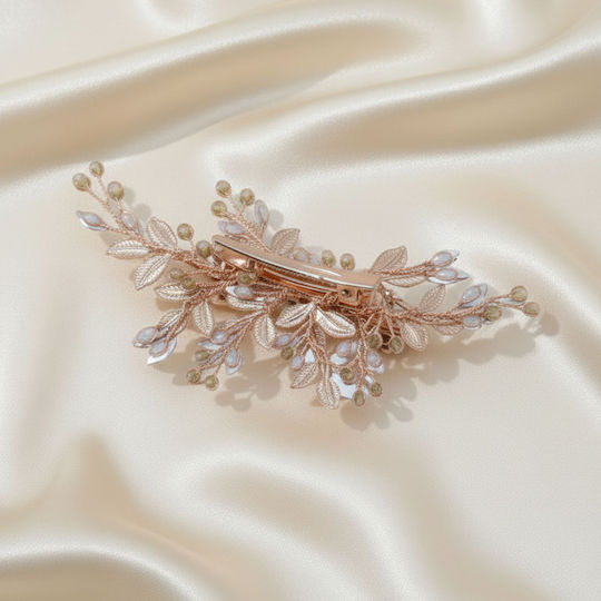 Bridal Hair Accessory Clip Pink Gold Crystal Details Esther