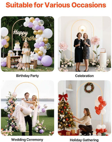 Vevor Arch Base 2 X 1 M Fixed Structure Easy Assembly 1 Piece Gold Metal Arch Base Wedding Party Birthday Graduation Celebration Ceremony Decoration
