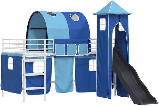 Kinderbett Hochbett Einzeln mit Schiebebett Weiß für Matratze 90x200cm