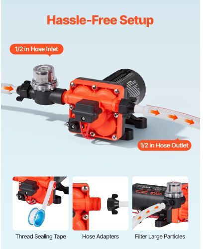 Water Pump Vevor RV 12V DC 6 GPM 22.7 L Min Diaphragm Self-Priming 4-Chamber Automatic Pressure Switch Maximum Pressure 70 PSI Custom RV Caravan Marine Yacht Car Wash