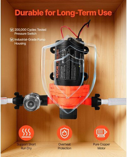 Water Pump Vevor RV 12V DC 4 GPM 15.1 L Min Diaphragm Self-Priming 3-Chamber Automatic Pressure Switch Maximum Pressure 40 PSI Custom RV Caravan Marine Yacht Car Wash