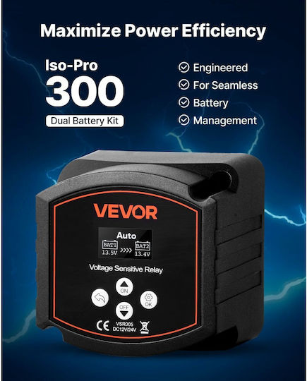 Vevor Dual Battery Isolator 12v 300 Amp Manual Automatic Relay Vsr Voltage Sensitive Lcd Screen Smart Battery Isolator Lithium Lead Acid Batteries Car Truck Rv Utv Atv Boat
