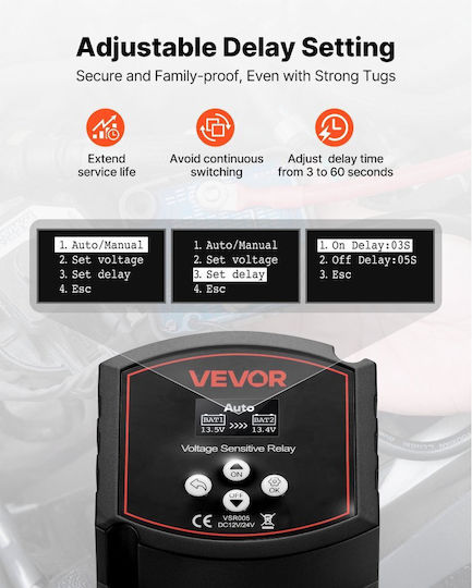 Vevor Dual Battery Isolator 12v 300 Amp Manual Automatic Relay Vsr Voltage Sensitive Lcd Screen Smart Battery Isolator Lithium Lead Acid Batteries Car Truck Rv Utv Atv Boat