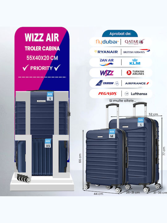 Quasar Travel Suitcases Hard Navy Blue with 4 Wheels Set of 4pcs