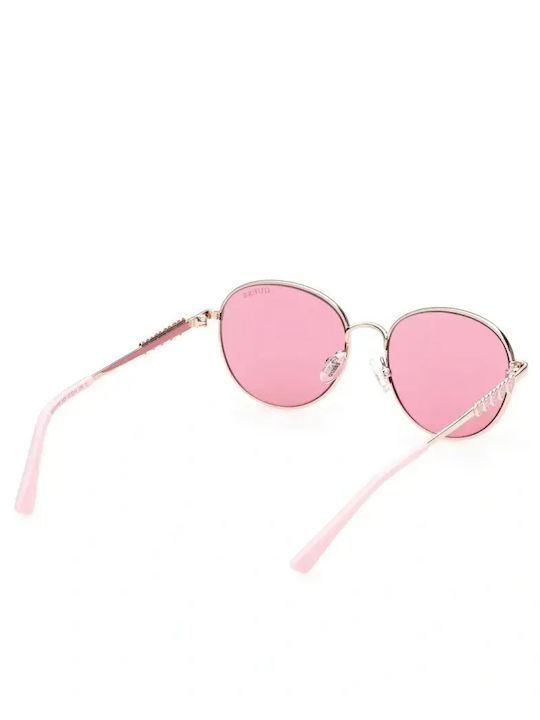 Guess Damen Sonnenbrille mit Gold Metall Gestell und Rosa Linse