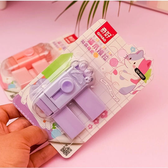 Eraser Flippy Cat Paw Model 2 Refills Pull-push Adjustment Rubber Purple