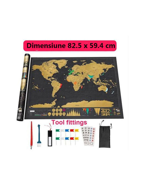 Scratch-off World Map Ruler Magnifier Stickers Photo Attachment Pins 82.5 X 59.4 Cm