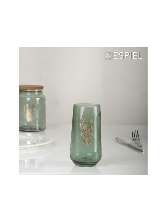 Espiel Jungle Zebra Set Gläser Wasser aus Glas in Grün Farbe 470ml 6Stück