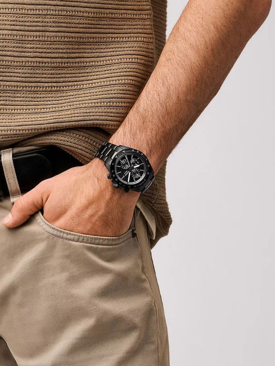 Fossil Herrenuhr Batterie mit Schwarz Metallarmband