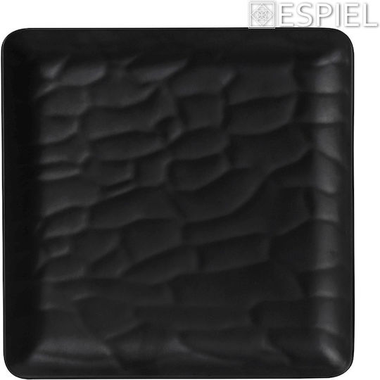 Espiel Wavy Πιάτο Ρηχό Τετράγωνο από Μελαμίνη Μαύρο 22x22cm 6τμχ
