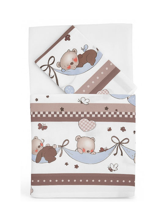 Beboulino Bear In Hammock Baby Sheets Set Crib Cotton Fitted Brown 95x150cm 2pcs
