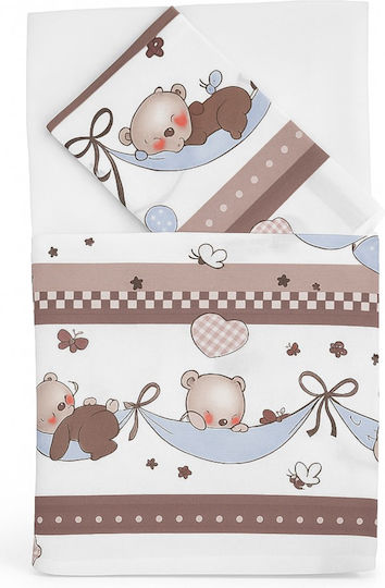 Beboulino Bear In Hammock Baby Sheets Set Crib Cotton Fitted Brown 95x150cm 2pcs