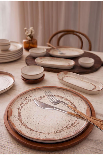 Kutahya Porselen Roma Plate Desert made of Porcelain Beige with Diameter 19cm 6pcs