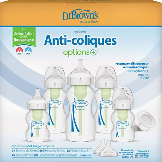 Dr. Brown's Set Kunststoff Babyflaschen Options Gegen Koliken mit Silikon Sauger für 0+ Monate Transparent