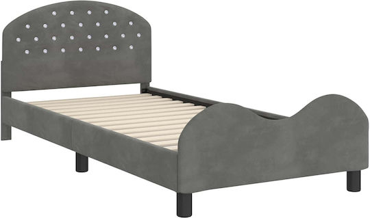 Pat Pentru Copii Clasic Single Cu Spațiu De Stocare Gri Pentru Saltea 90x200cm
