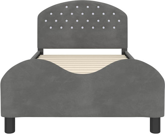 Pat Pentru Copii Clasic Single Cu Spațiu De Stocare Gri Pentru Saltea 90x200cm