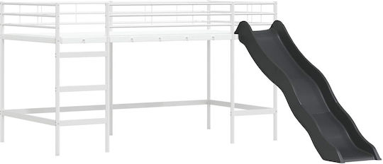Pat pentru Copii Loft Bed Single Alb pentru Saltea 90x190cm