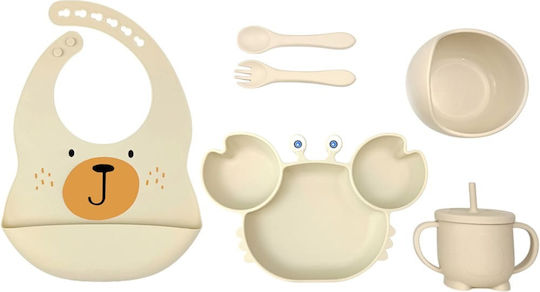 Queen Mother Feeding Set Beige, Bear, Complete made of Silicone with Non-Slip Base Beige 6pcs