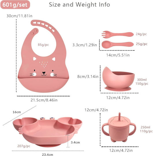 Queen Mother Feeding Set Beige, Bear, Complete made of Silicone with Non-Slip Base Beige 6pcs