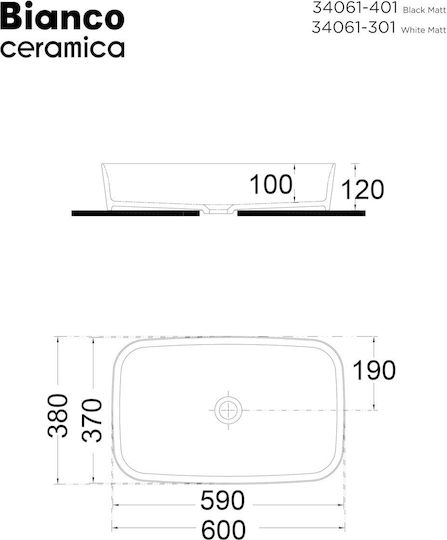 Bianco Ceramica Punto Επικαθήμενος Νιπτήρας Πορσελάνης 60x38cm Μαύρο Ματ Bianco Ceramica Punto Επικαθήμενος Νιπτήρας Πορσελάνης 60x38cm Μαύρο Ματ