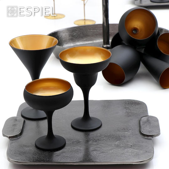 Espiel Martini Set of Glasses Cocktail/Drinking / White Wine made of Glass in Black Color Stemmed 250ml 6pcs