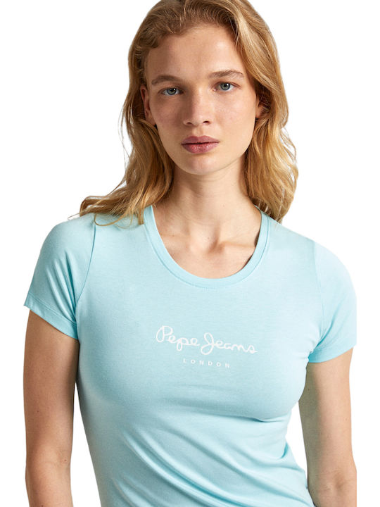'new Virginia' Women's Summer Blouse Cotton Short Sleeve Light Blue