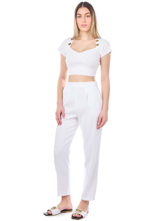 Hoodia Damen Crop Top Kurzarm Gestreift White