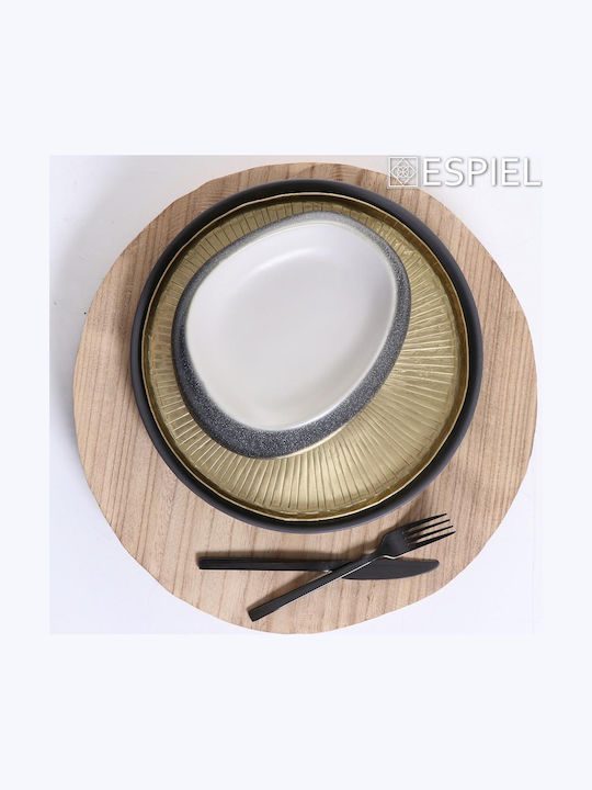 Espiel Pebble Πιάτο Βαθύ Οβάλ Κεραμικό Γκρι-Λευκό 23x18cm 2τμχ
