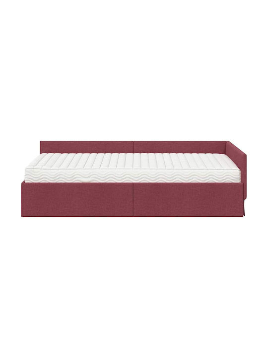 Pat Single Tapițat cu Material Gri cu Plăci pentru Saltea 100x200cm